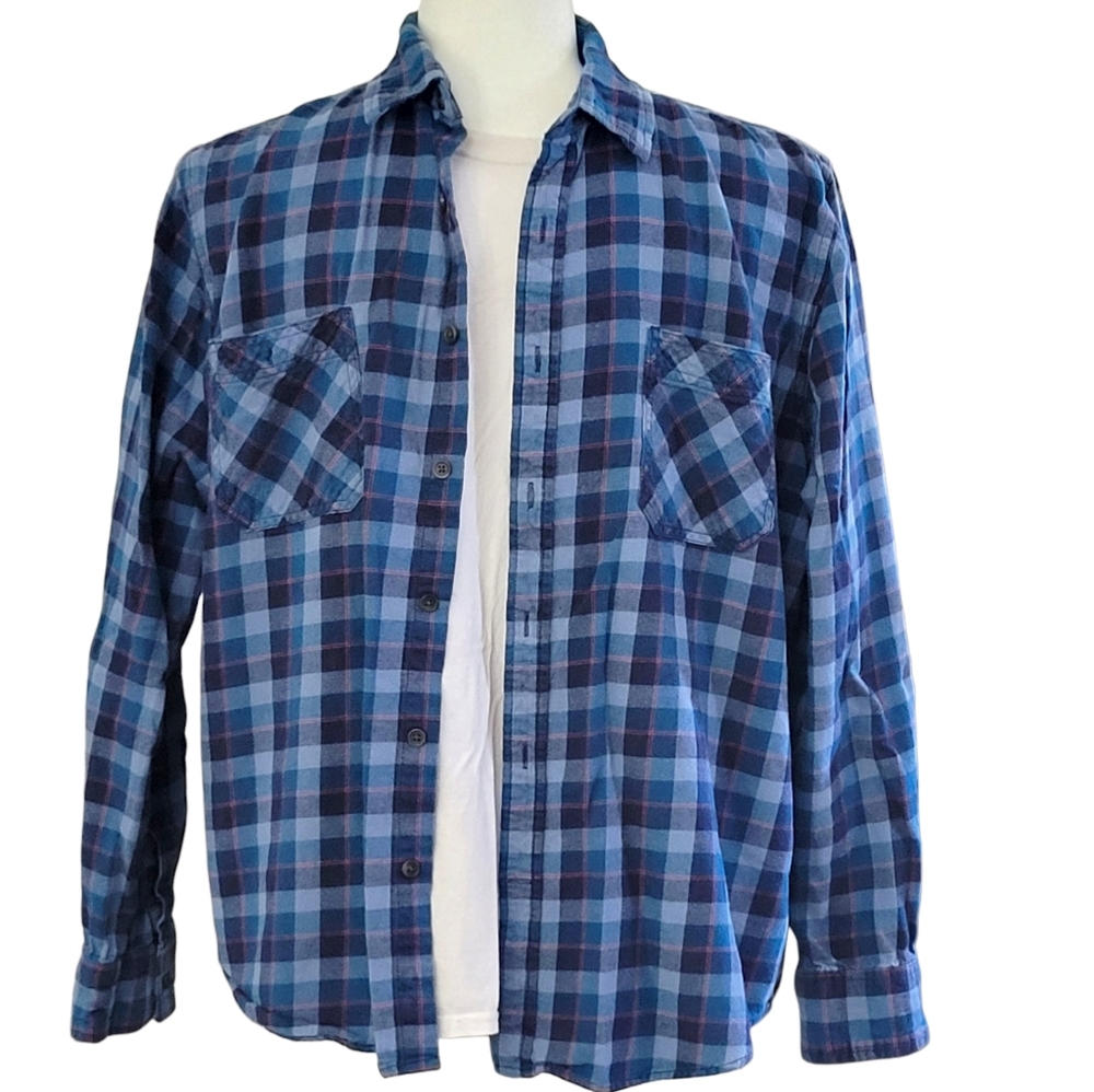 Arizona Jean Company Men's Blue Plaid Button-Down Shirt